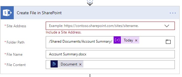 Create a file in SharePoint in Microsoft Flow